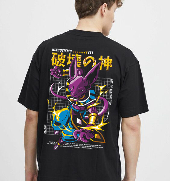Playera negra cuello redondo con estampado de Bills DBZ