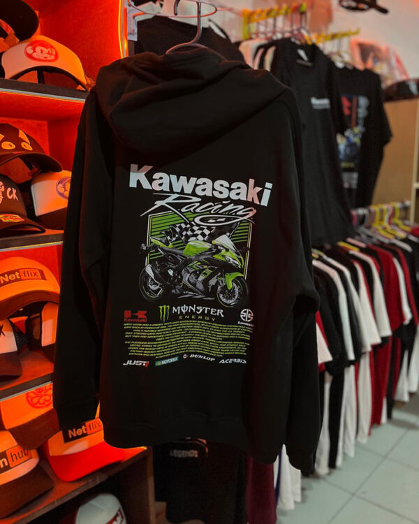 Sudadera / Hoodie  color Ngegro con estampado de Moto Kawasaki