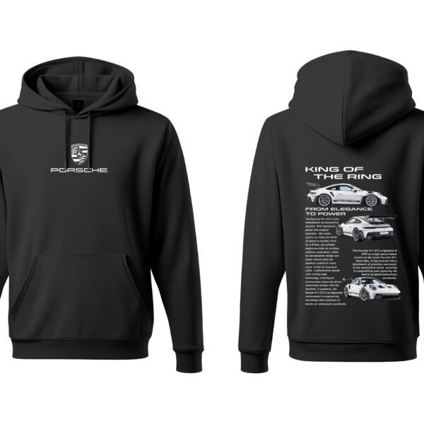 Sudadera / Hoodie  color Ngegro con estampado de Auto Porsche.